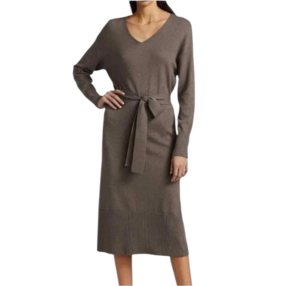 New RAILS Margot Long Sleeve Cotton Cashmere Midi Sweater Dress Brown